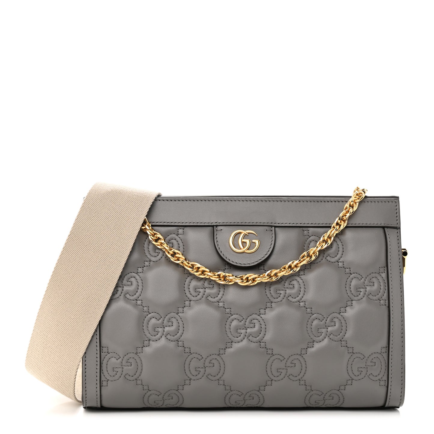 Calfskin GG Matelasse Small Slim Chain Shoulder Bag Dusty Grey Natural