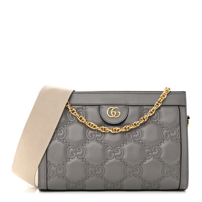 Gucci Calfskin GG Matelasse Small Slim Chain Shoulder Bag Dusty Grey Natural 1 of 20