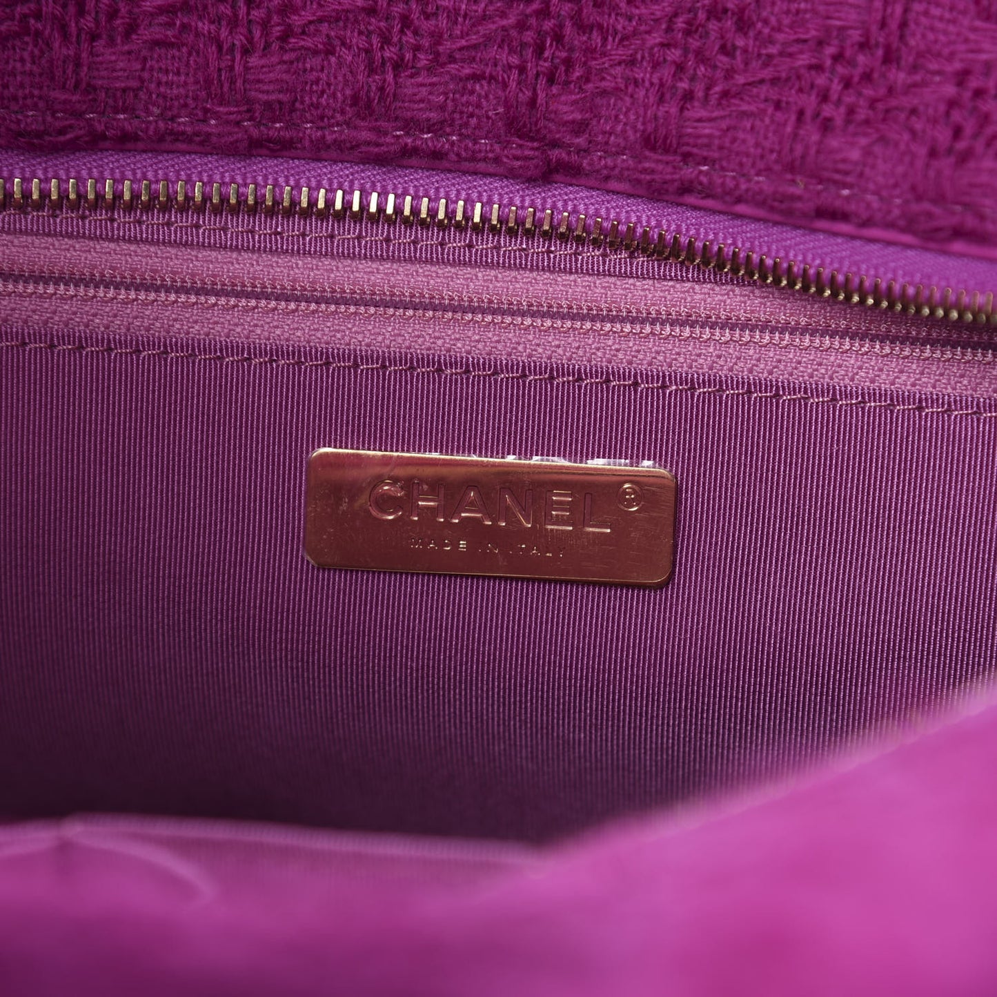 Wool Tweed Large Zipped Shopping Tote Magenta