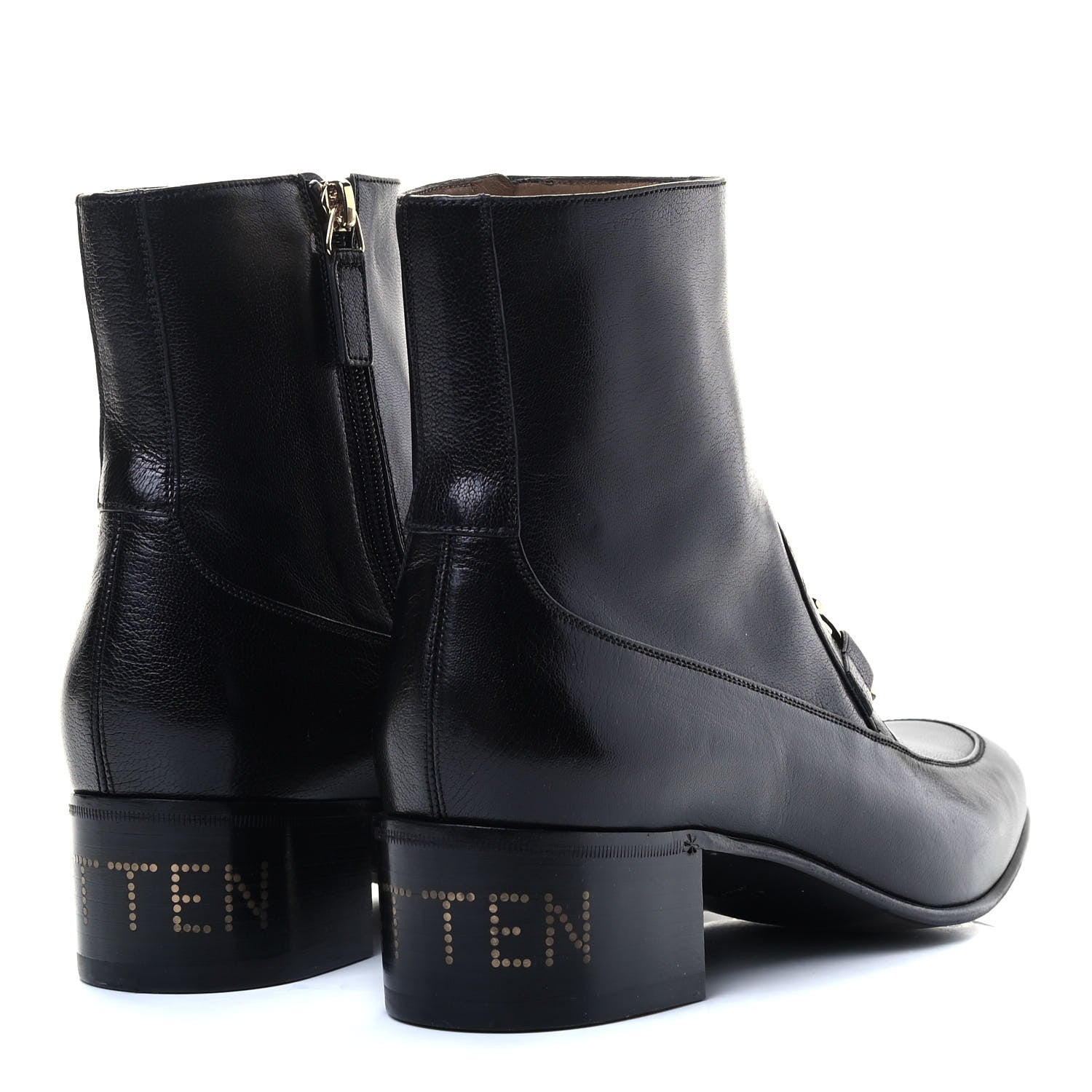 Gucci Goatskin Mens Kitten Chain Horsebit Ankle Boots 7.5 Black 3 of 6