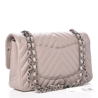 Chanel Calfskin Chevron Quilted Medium Double Flap Grey 3 of 12