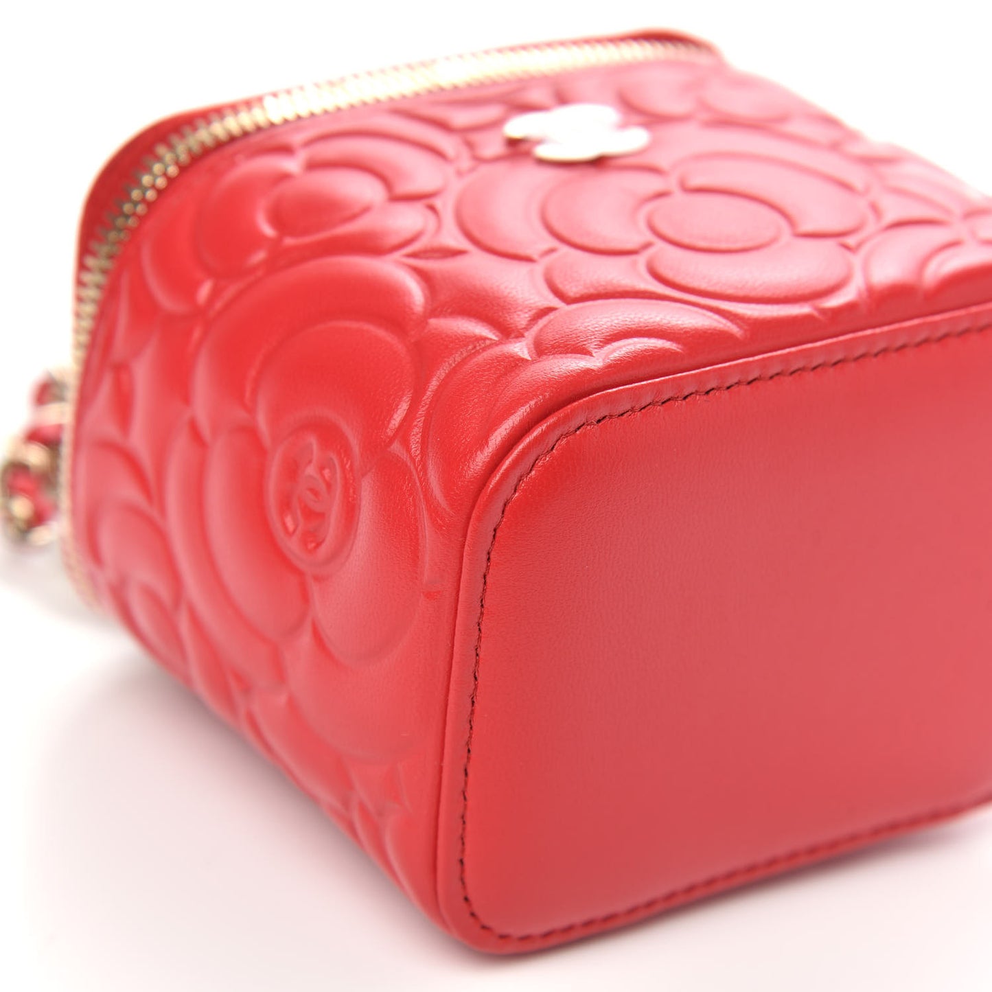 Lambskin Camellia Embossed Mini Vanity Case With Chain Red
