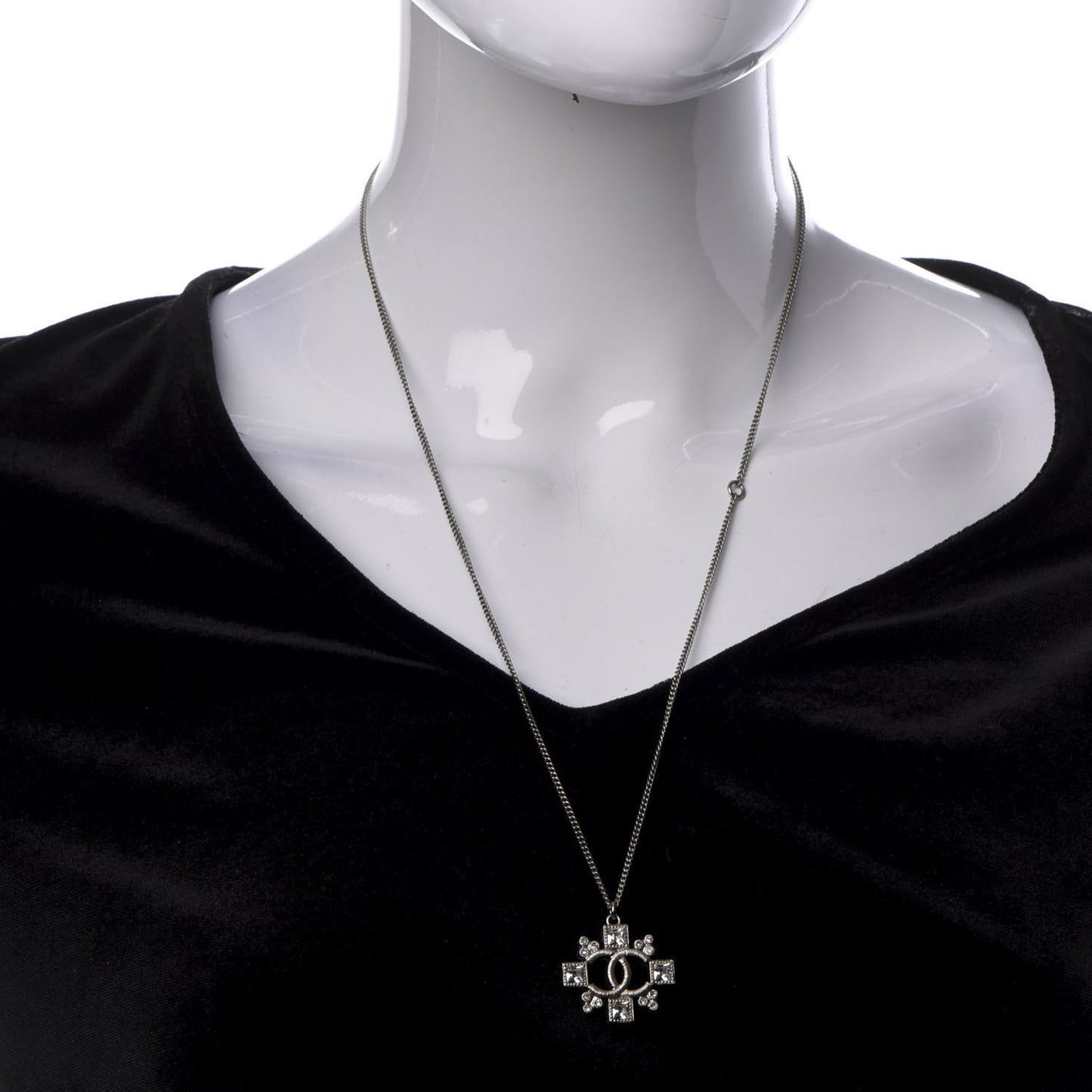 Crystal CC Pendant Necklace Silver