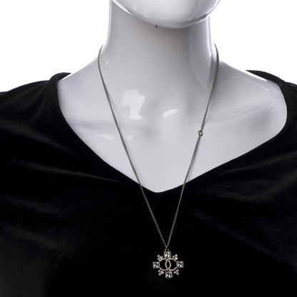 Chanel Crystal CC Pendant Necklace Silver 2 of 8