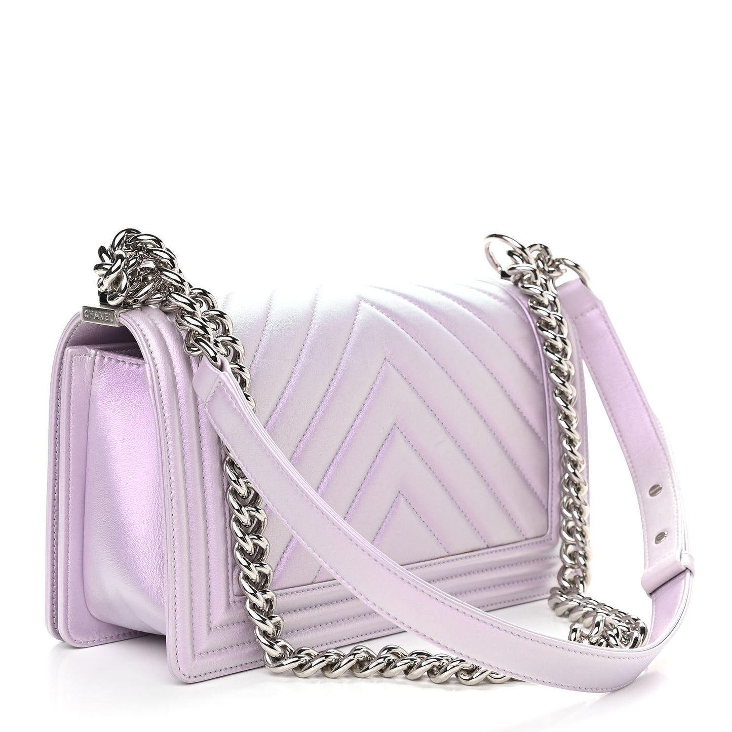 Iridescent Lambskin Chevron Quilted Medium Boy Flap Purple