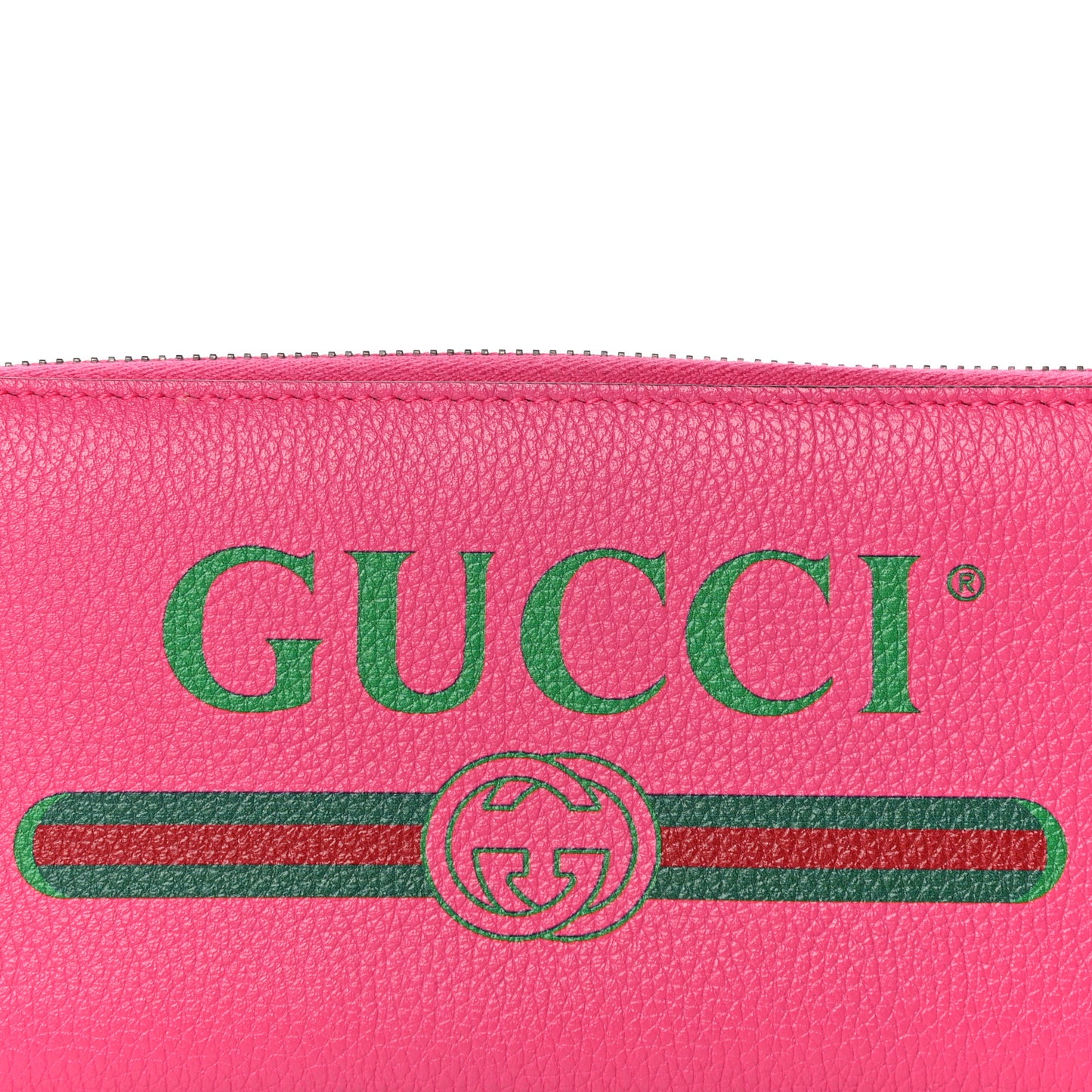 Grained Calfskin Logo Zip Around Wallet Box Pink Green