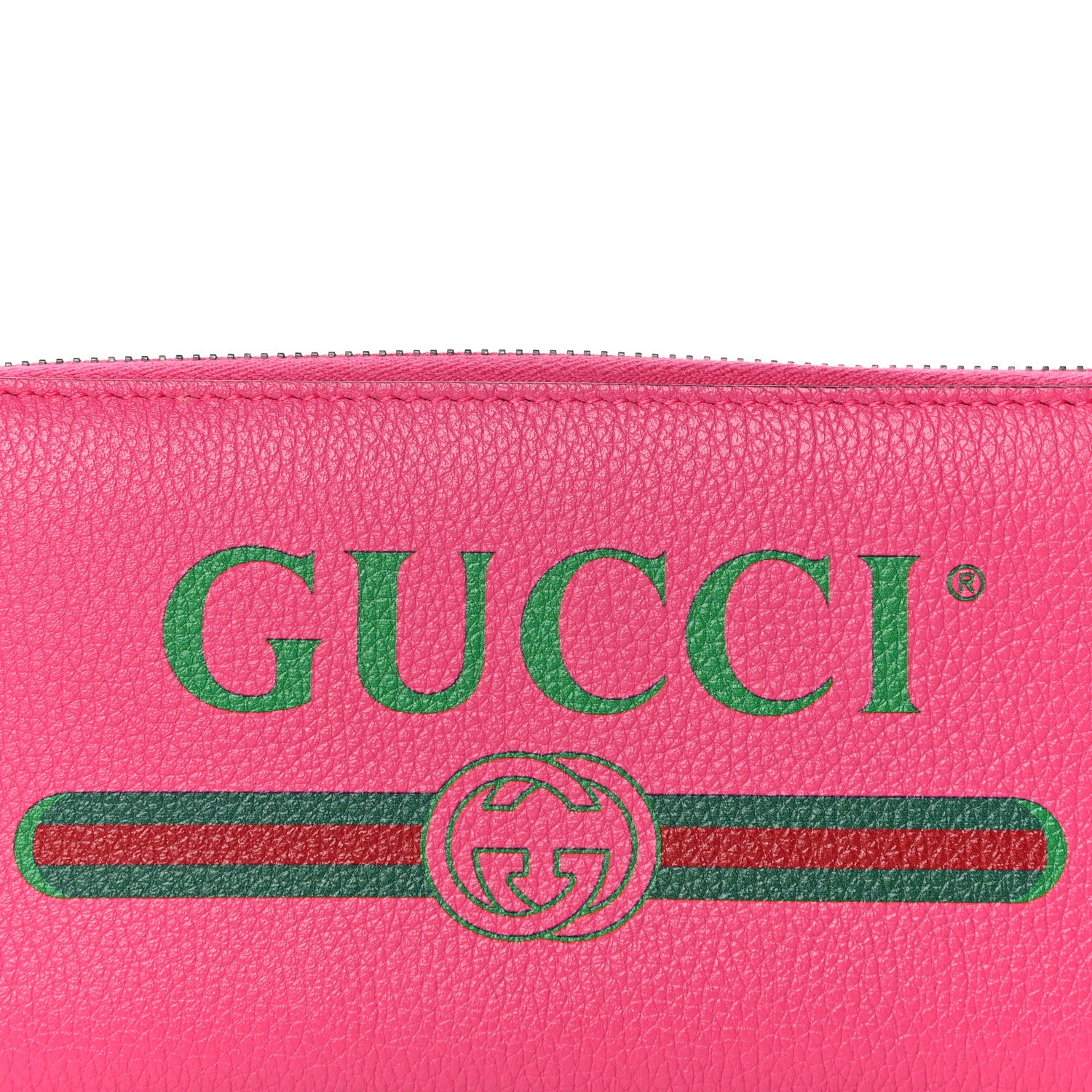 Gucci Grained Calfskin Logo Zip Around Wallet Box Pink Green 6 of 8