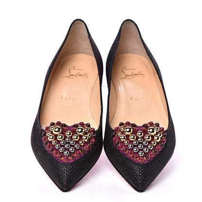 Christian Louboutin Glitter Tisse Veau Velours Heart Embellished Coramia Point Toe Flats 36 Black 3 of 9