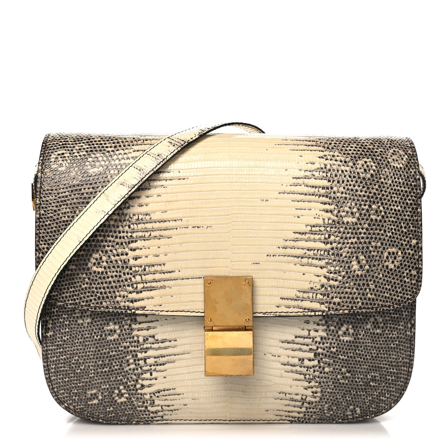 Lizard Medium Classic Box Flap Bag Natural
