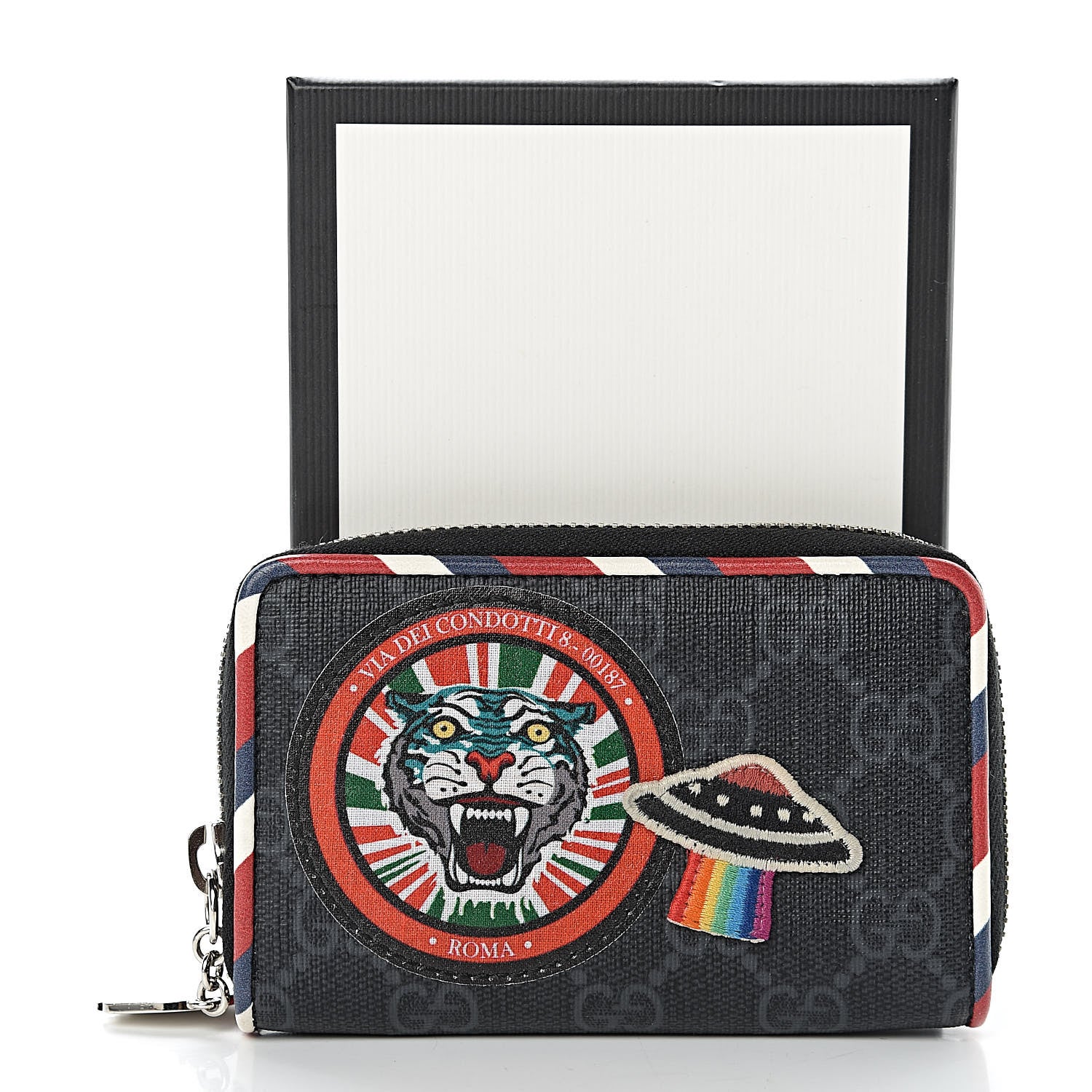 GUCCI ケース ラウンドジップ ナイトクーリエ GGスプリーム Gucci GG Supreme Monogram Night Courrier Embroidered Zip Around