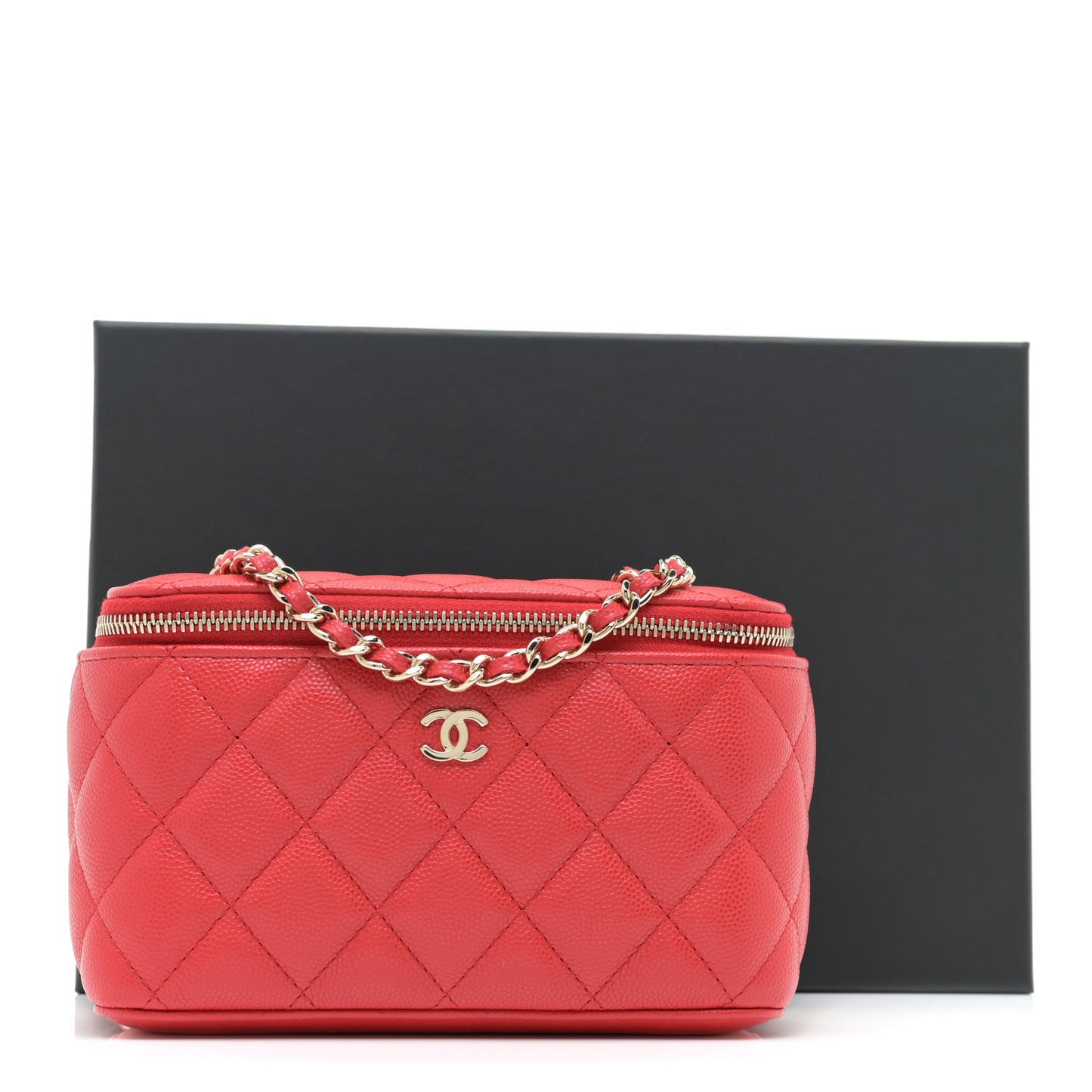 Caviar Quilted Small Vanity Case With Chain Pink