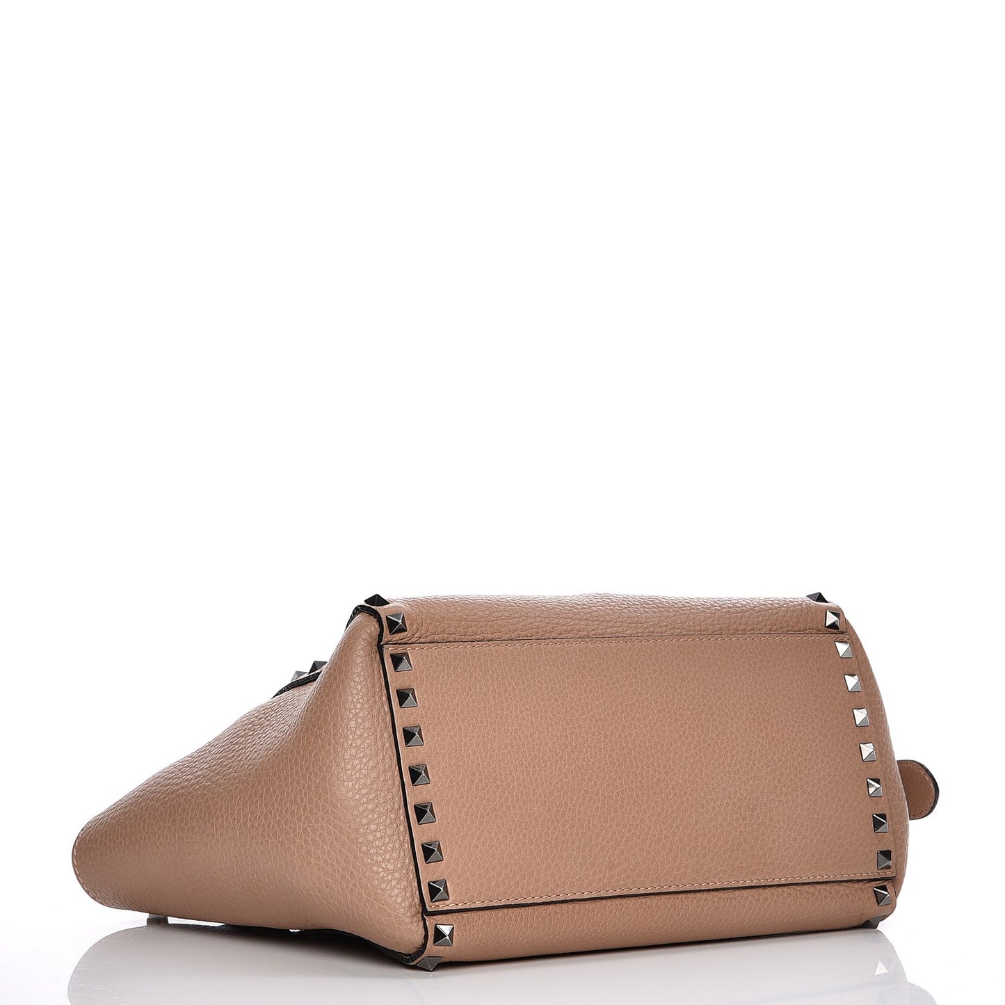 Pebbled Calfskin Small Rockstud Double Handle Tote Soft Noisette