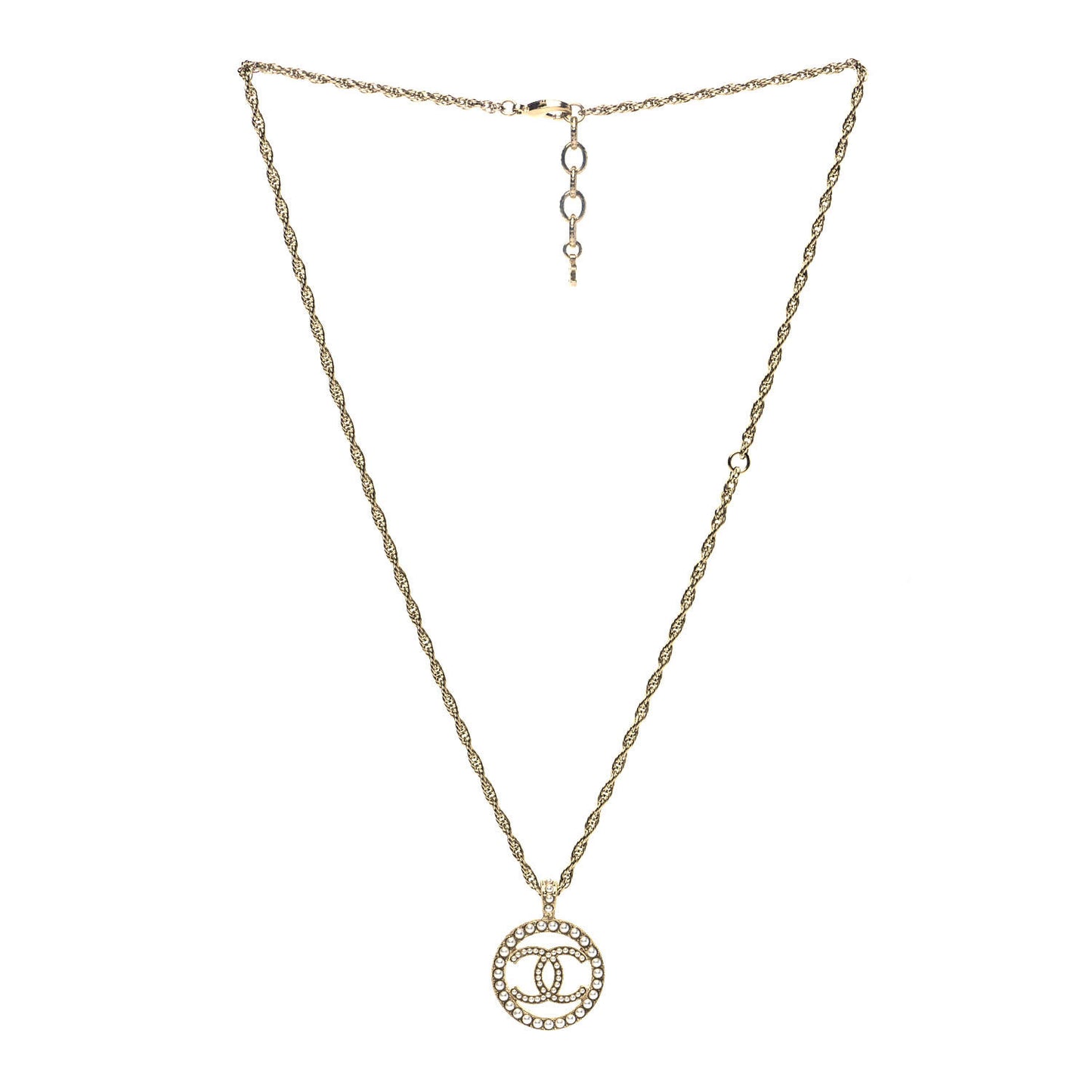 Pearl CC Round Pendant Necklace Gold