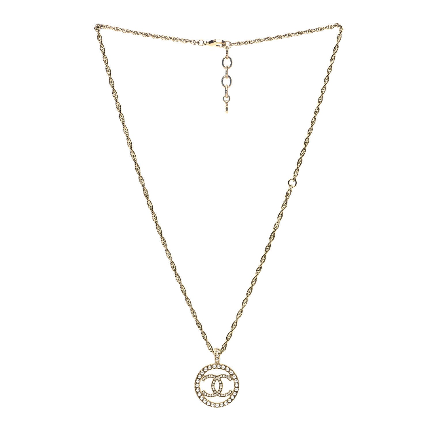 Chanel Pearl CC Round Pendant Necklace Gold 2 of 4