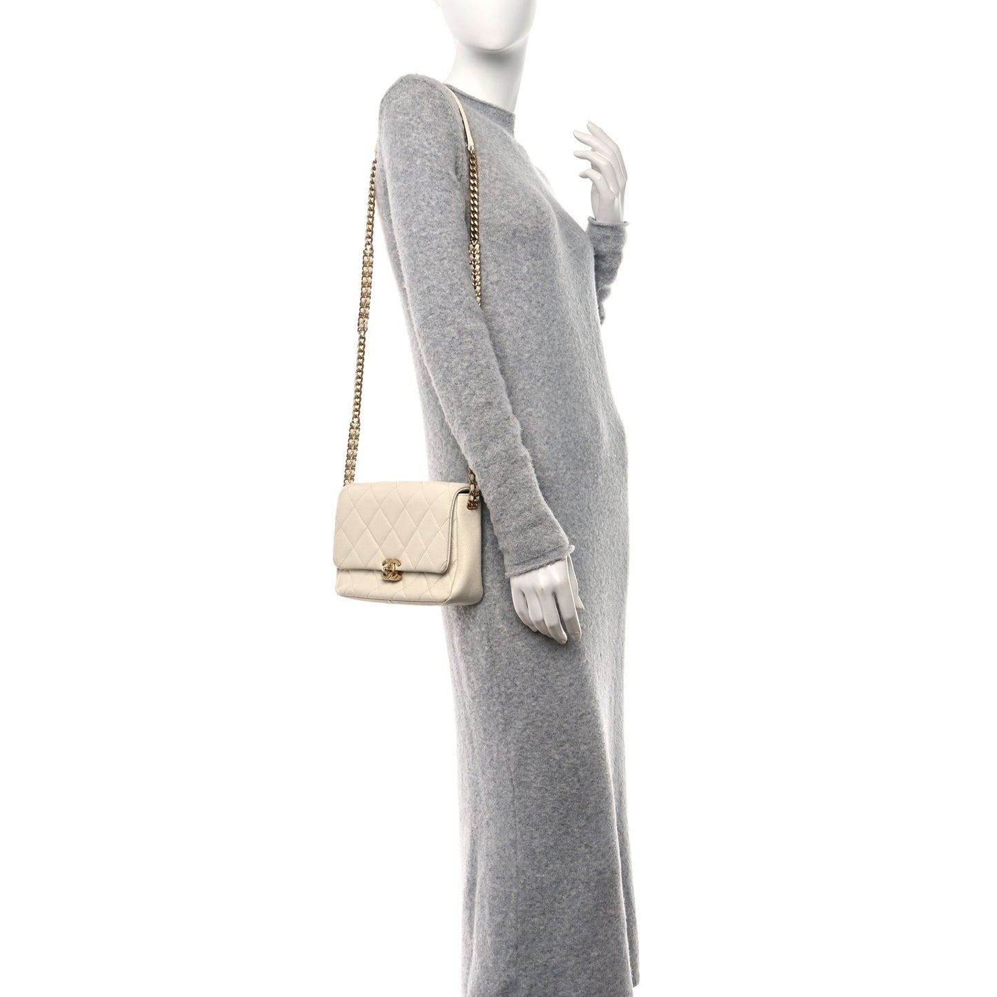 Shiny Caviar Quilted Small Chain Melody Flap White