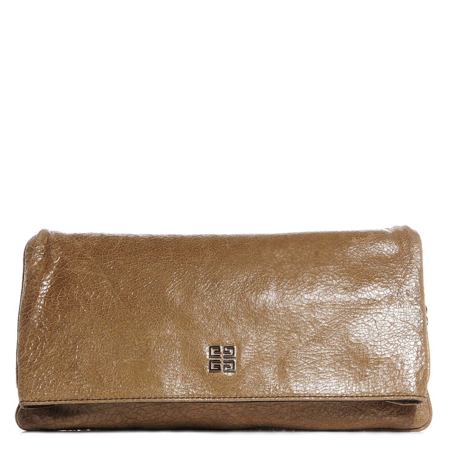 Crackled Calfskin Envelope Folded Clutch Light Brown
