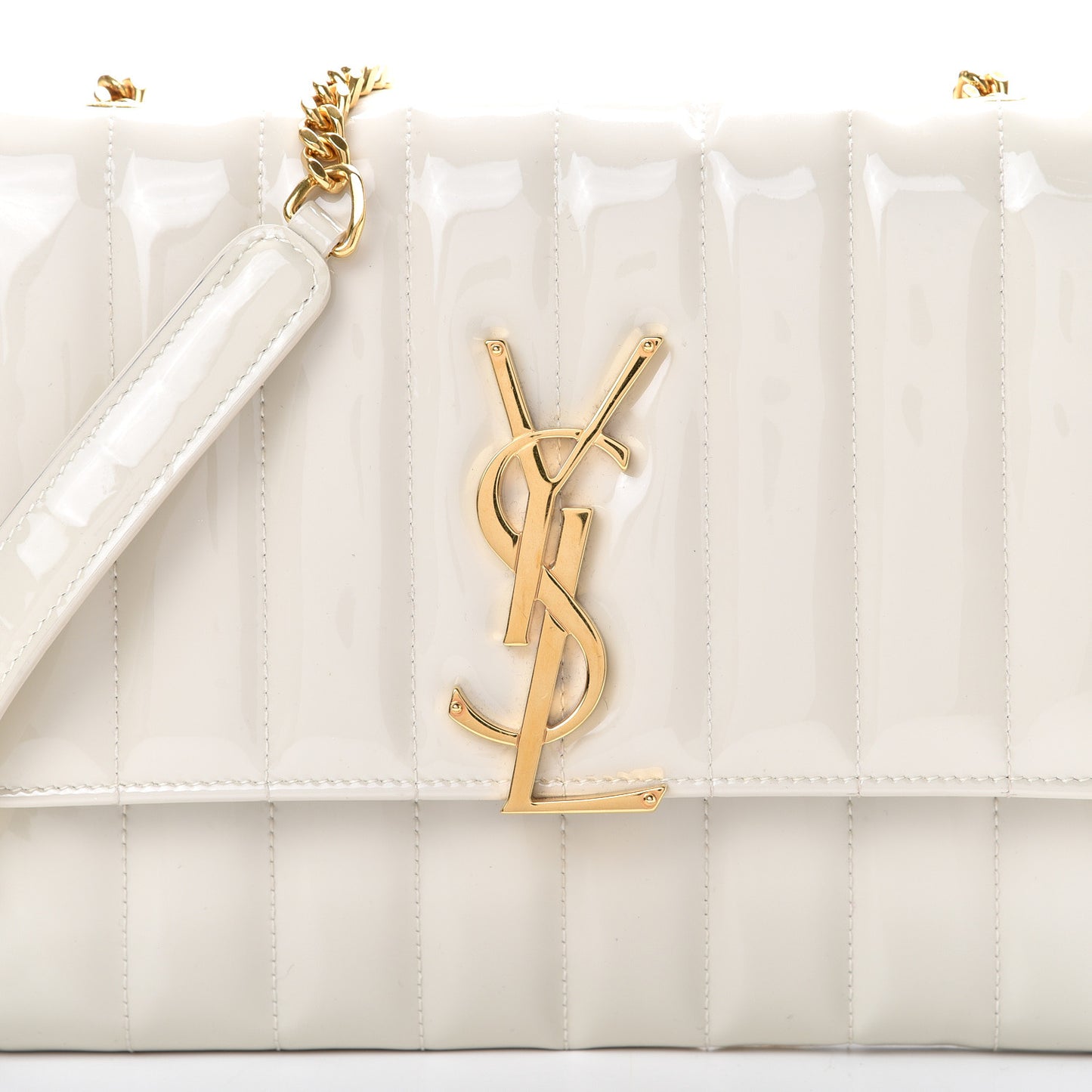 Patent Calfskin Matelasse Monogram Vicky Chain Wallet Off White