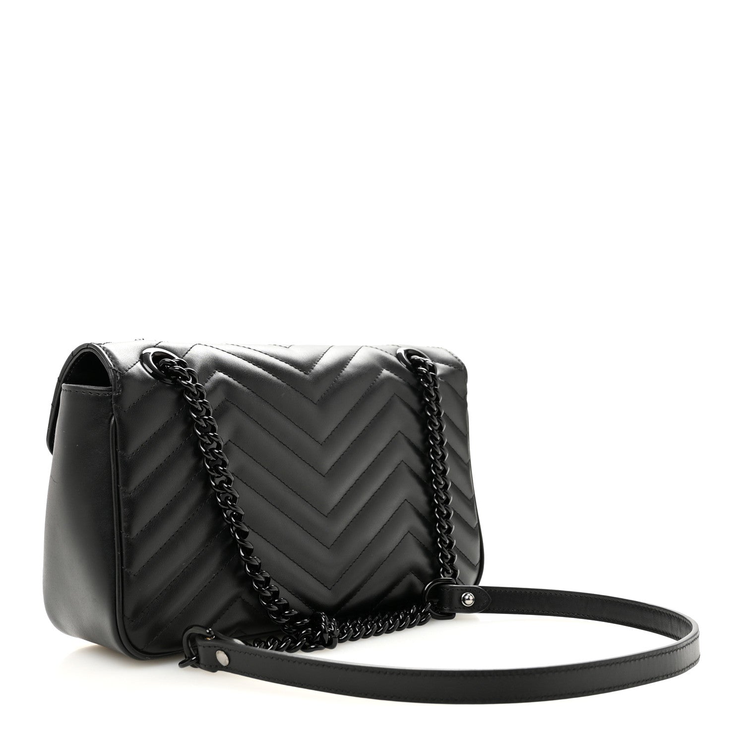 Gucci Calfskin Matelasse Monochrome Small GG Marmont Shoulder Bag Black 3 of 12