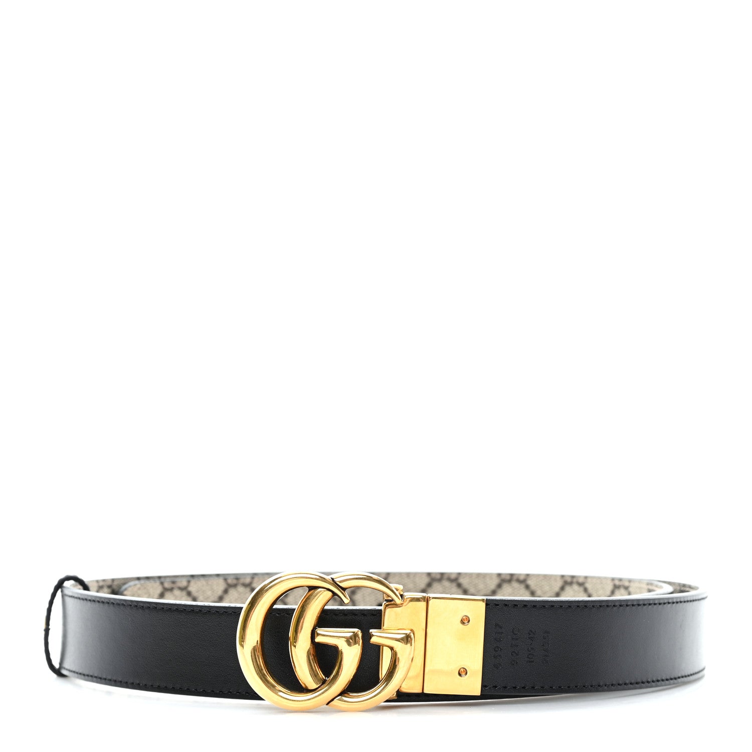 Gucci GG Supreme Monogram Plutone Calfskin Double G Reversible 30mm Belt 105 42 Beige Ebony New Acero 1 of 6