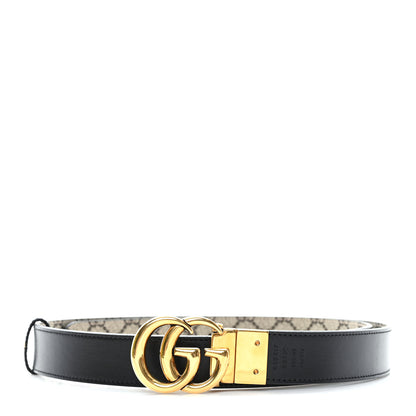 Gucci GG Supreme Monogram Plutone Calfskin Double G Reversible 30mm Belt 105 42 Beige Ebony New Acero 1 of 6