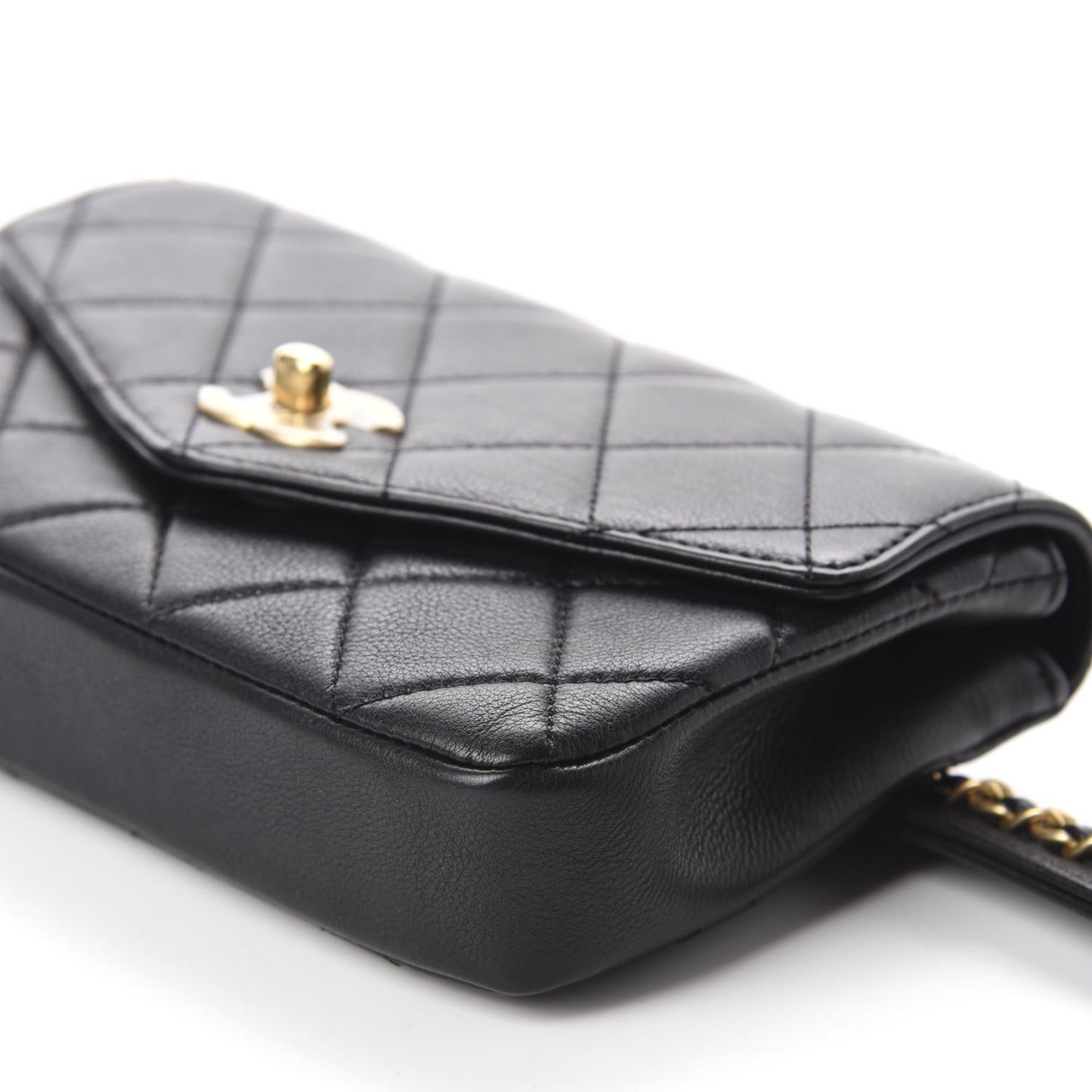 Calfskin Quilted Flap Waist Bag Black