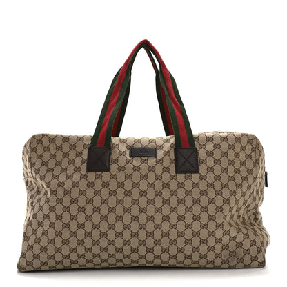 Gucci GG Monogram Web Large Collapsible Carry On Duffle Beige Brown 1 of 13