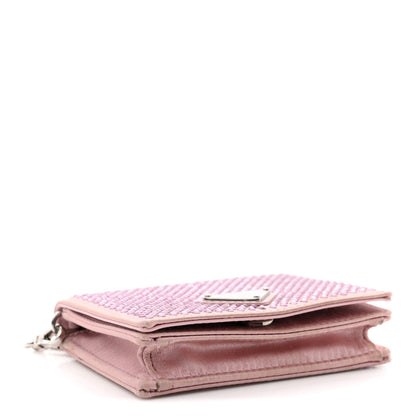 Prada Satin Crystal Metal Triangle Logo Card Holder With Strap Alabastro 4 of 12