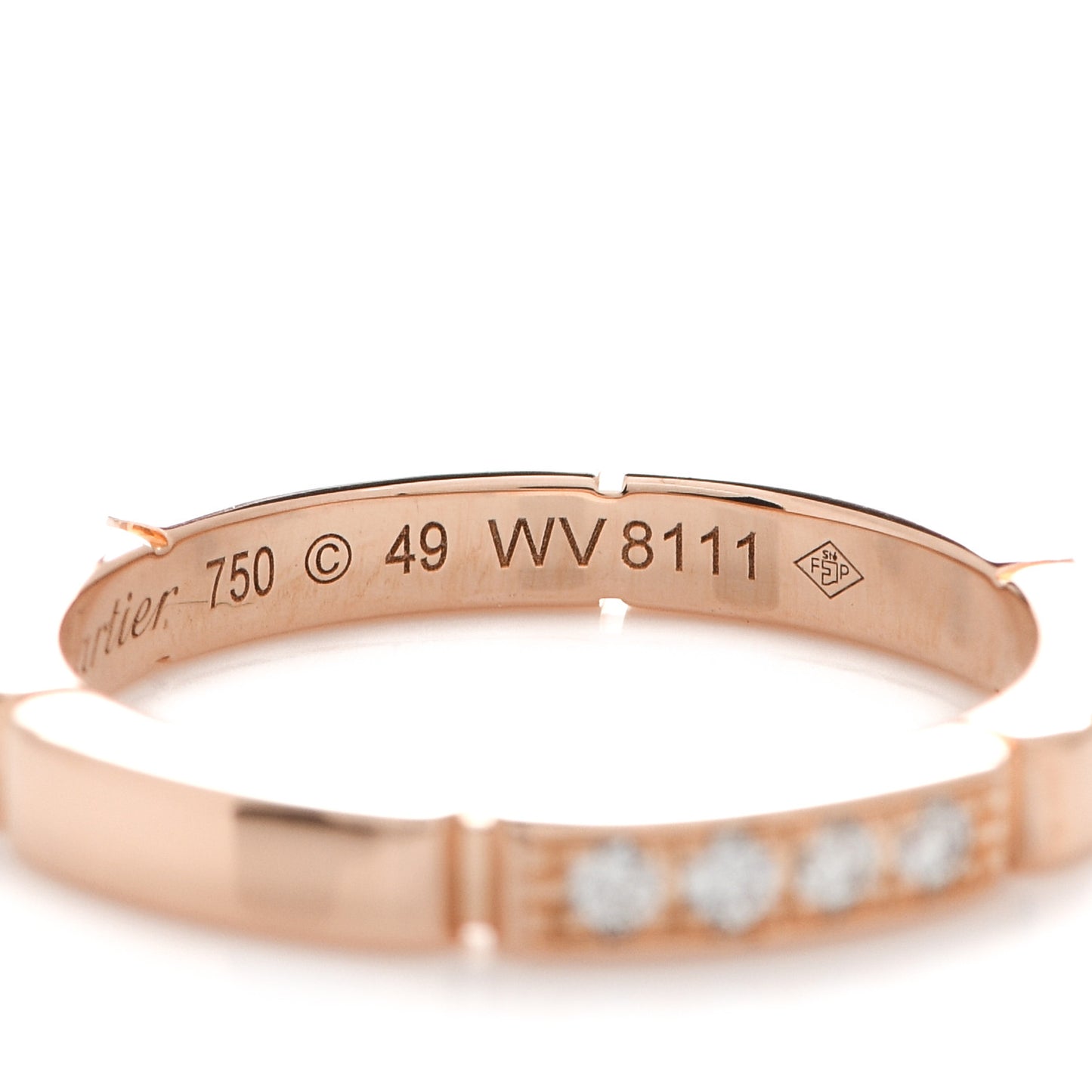 18K Pink Gold Diamond Maillon Panthere Wedding Band Ring 49 4.75
