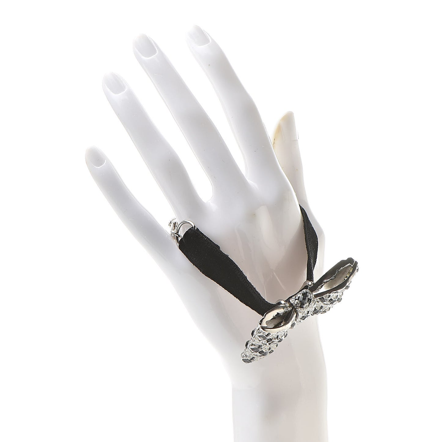 Crystal Velvet CC Bow Bracelet Black Silver