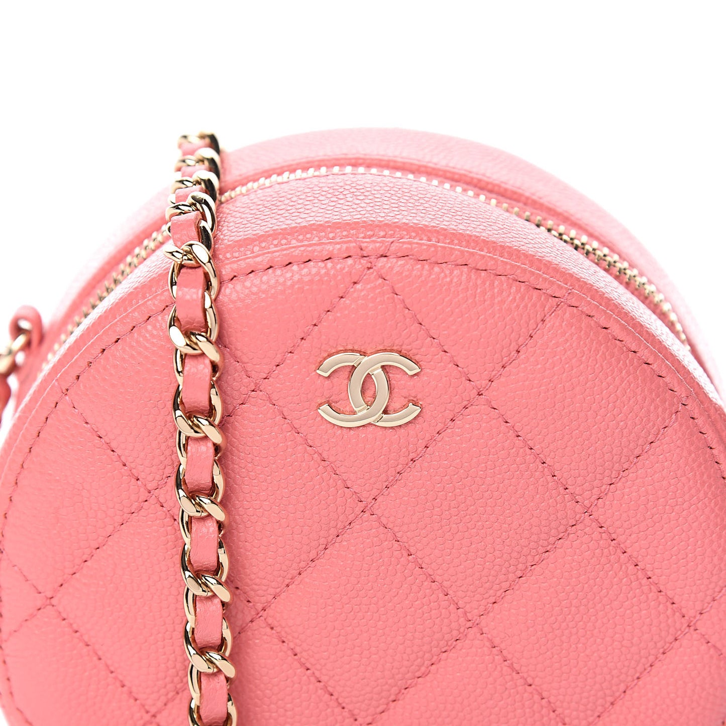 Caviar Quilted Round Clutch With Chain Pink