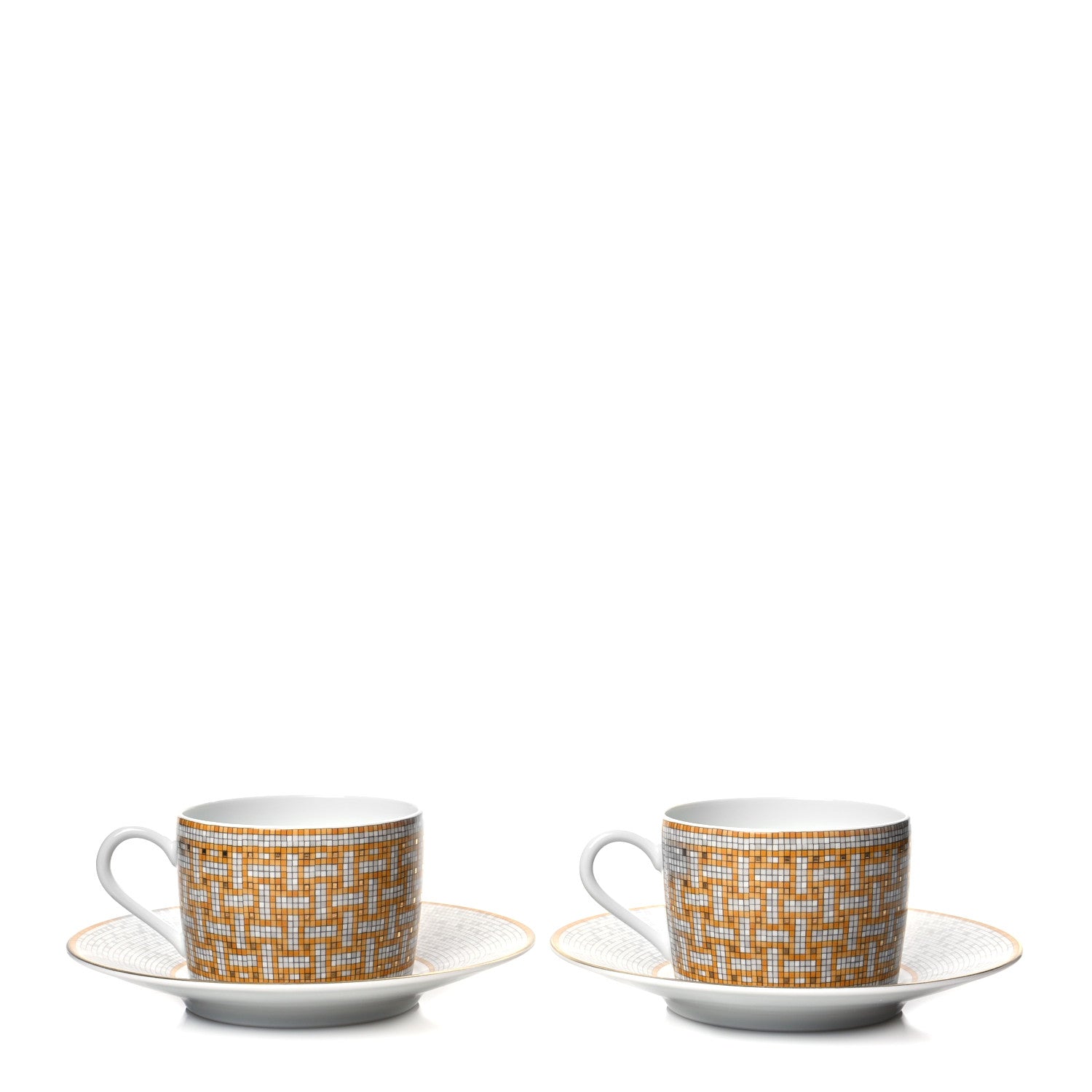 Hermes Porcelain Mosaique Au 24 Gold Tea Cup And Saucer Set Of 2 3 of 10
