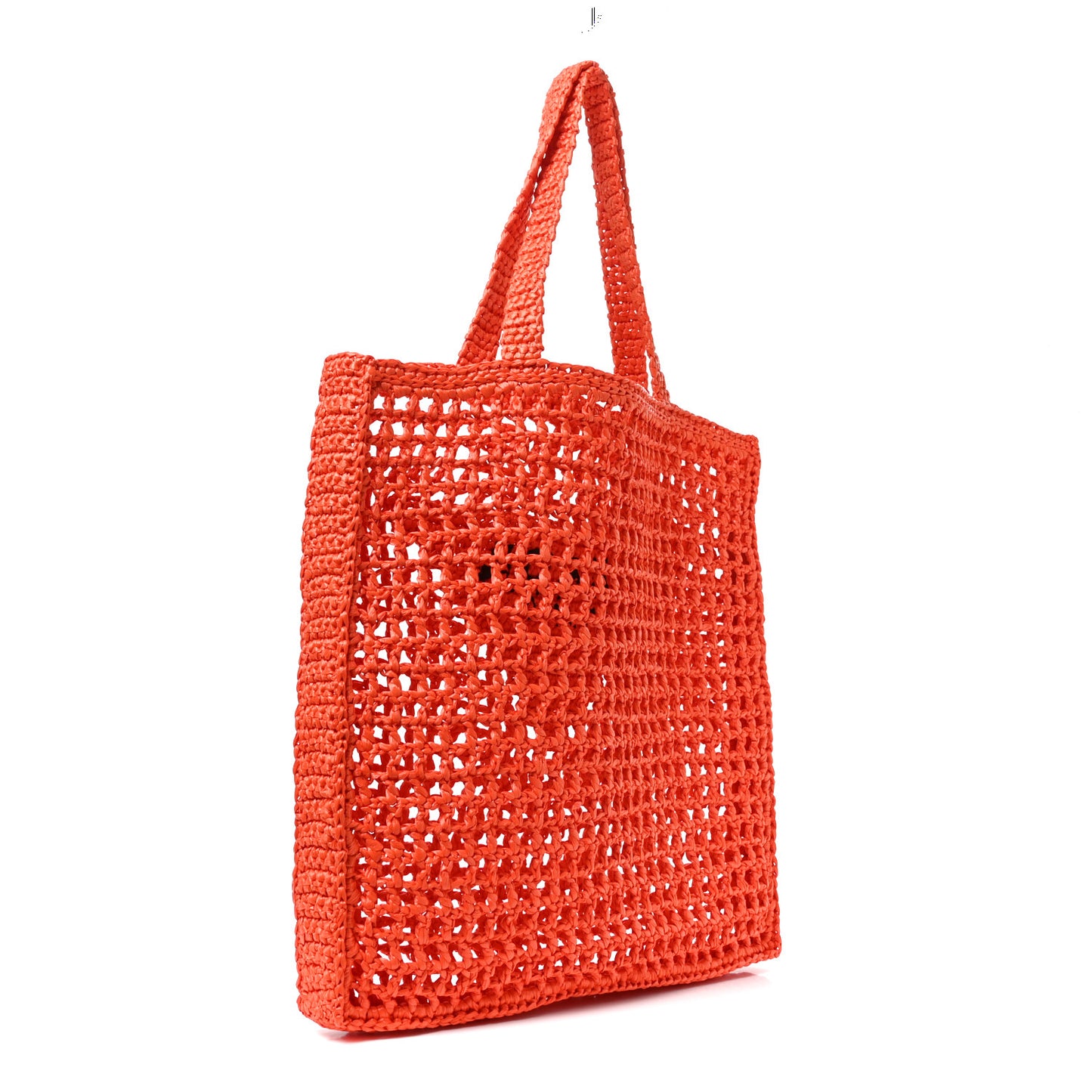 Yarn Raffia Effect Crochet Logo Embroidered Tote Bag Arancio