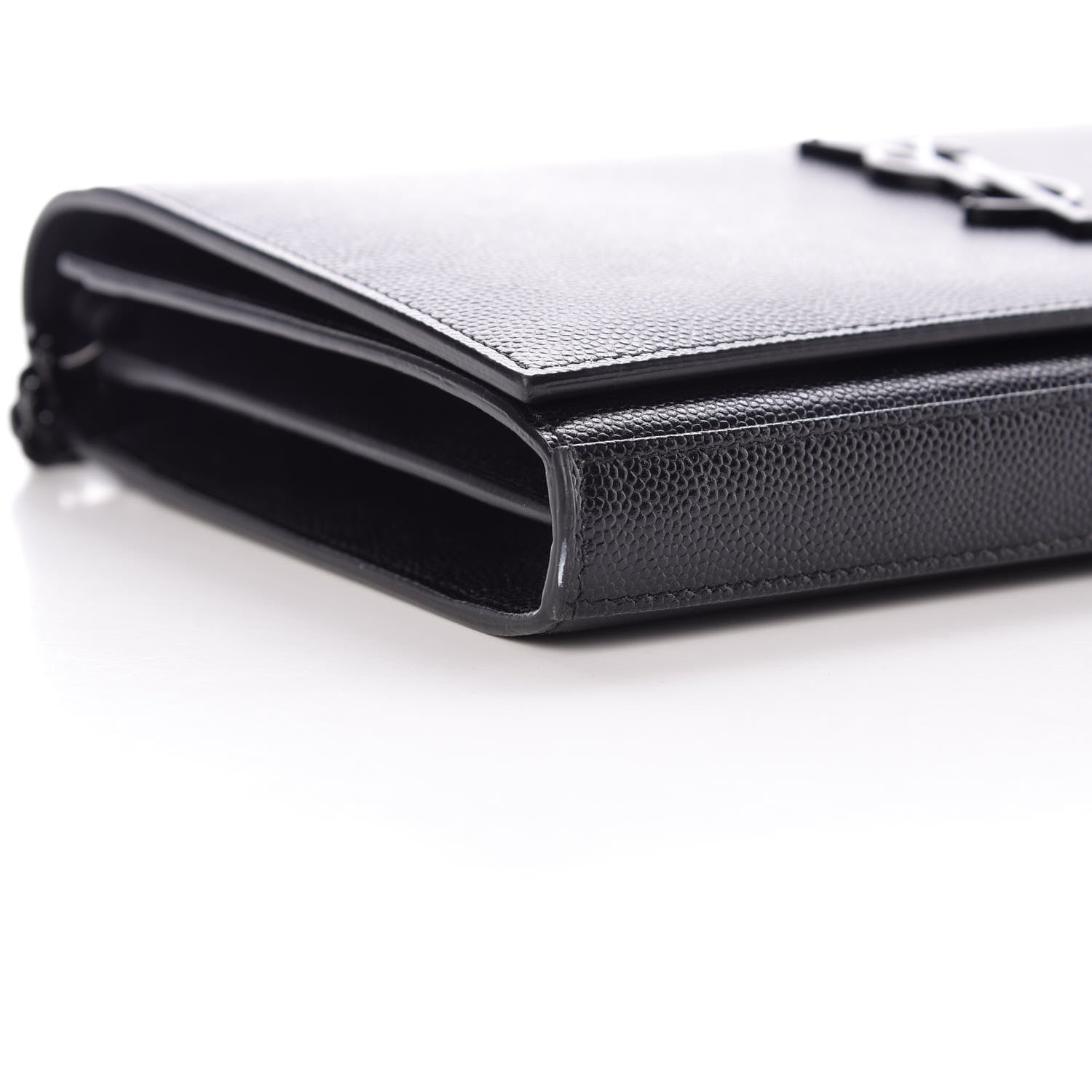 Saint Laurent Grain De Poudre Matelasse Chevron Monogram Chain Wallet Black 13 of 13