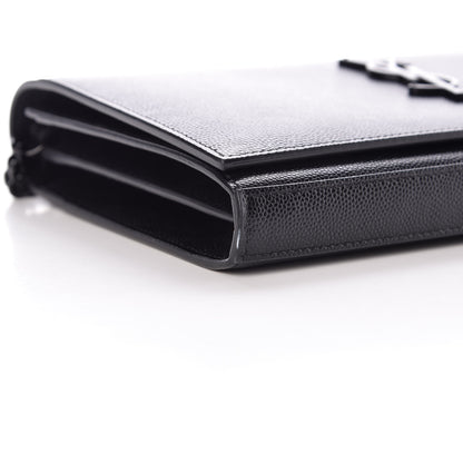 Saint Laurent Grain De Poudre Matelasse Chevron Monogram Chain Wallet Black 13 of 13
