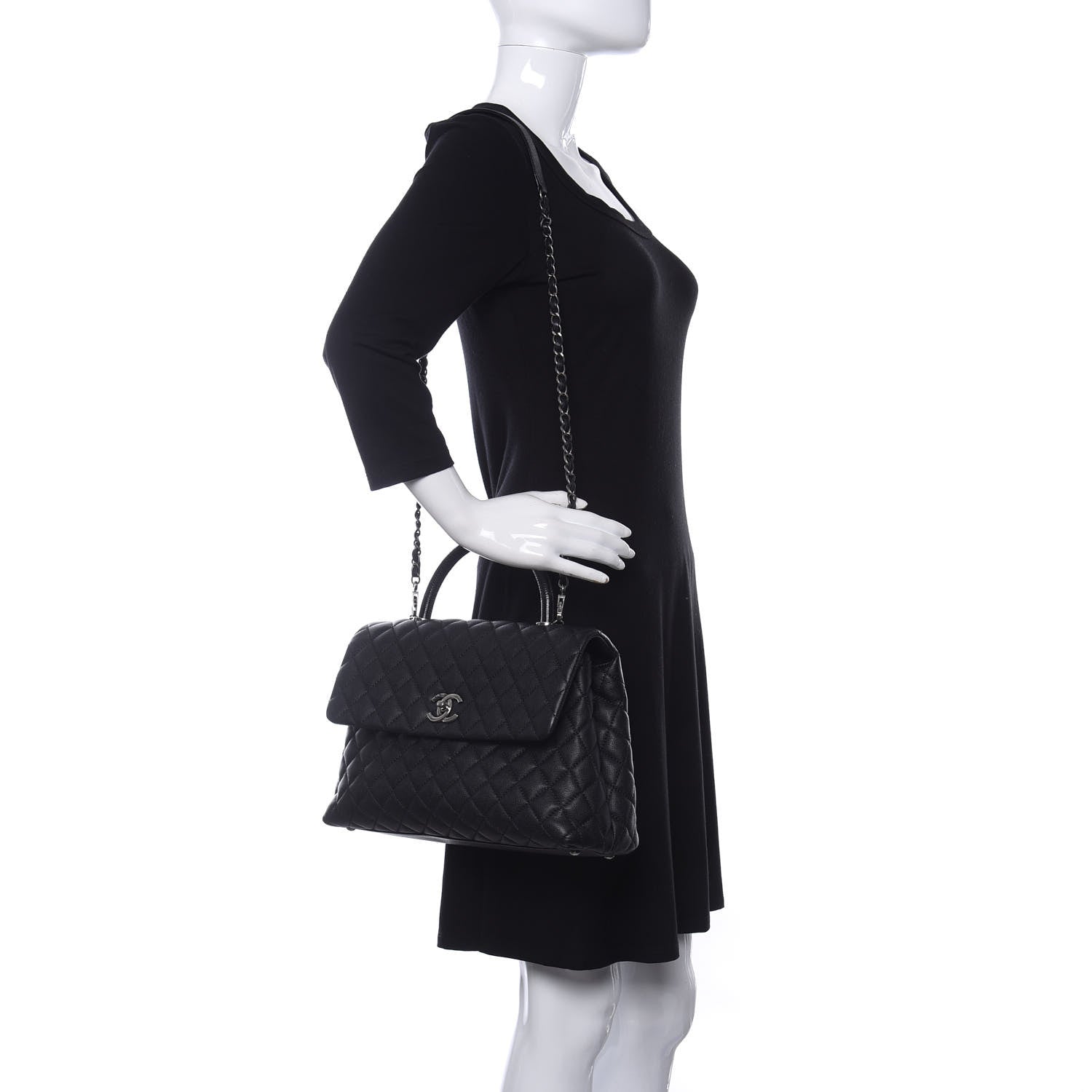 Chanel Caviar Lizard Quilted Medium Coco Handle Flap Black 2 of 10
