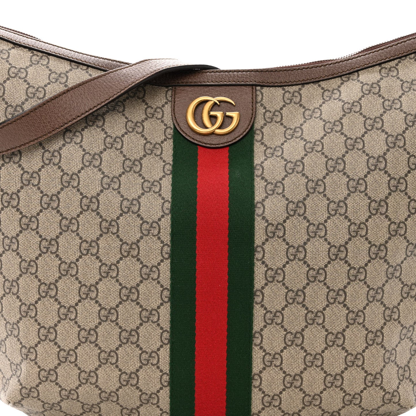 GG Supreme Monogram Web Ophidia Half Moon Hobo Brown