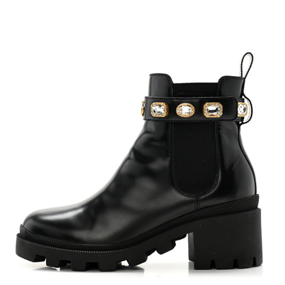 Gucci Calfskin Crystal GG Trip Chelsea Ankle Boots 39.5 Black 1 of 11