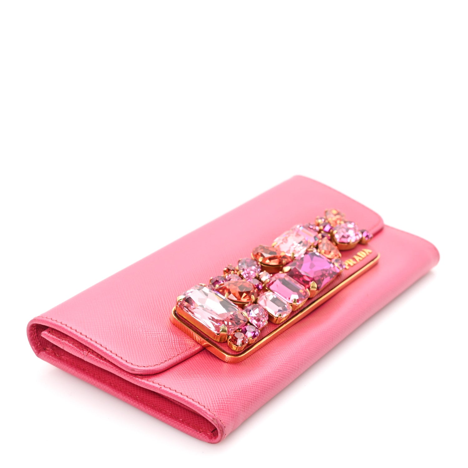 Prada Saffiano Crystal Continental Flap Wallet Peonia 4 of 7