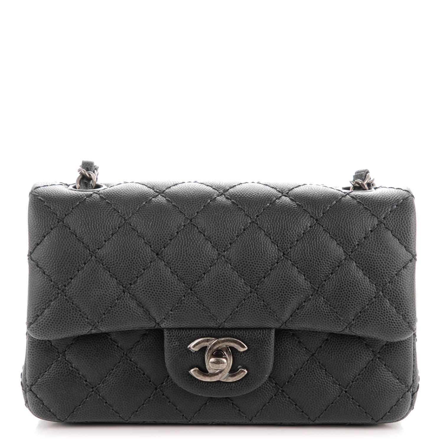 Chanel Washed Caviar Quilted Mini Rectangular Flap Charcoal 1 of 8