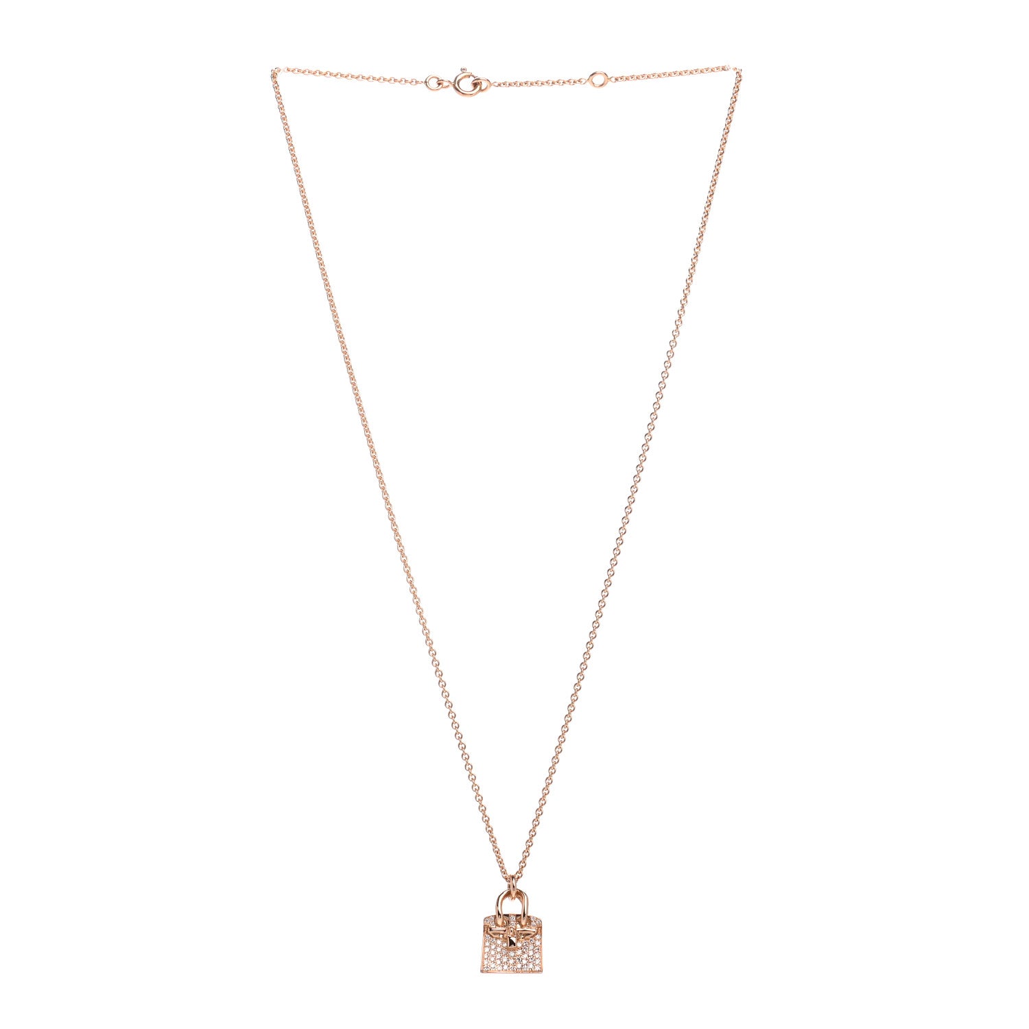Hermes 18K Rose Gold Diamond Birkin Amulette Pendant Necklace 3 of 6
