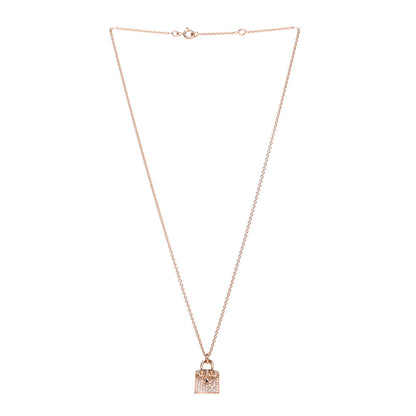 Hermes 18K Rose Gold Diamond Birkin Amulette Pendant Necklace 3 of 6
