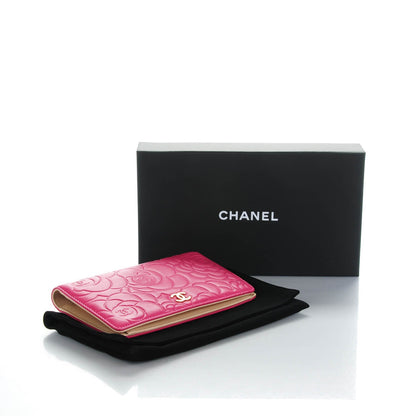 Chanel Lambskin Camellia Embossed Yen Wallet Fuchsia 4 of 8