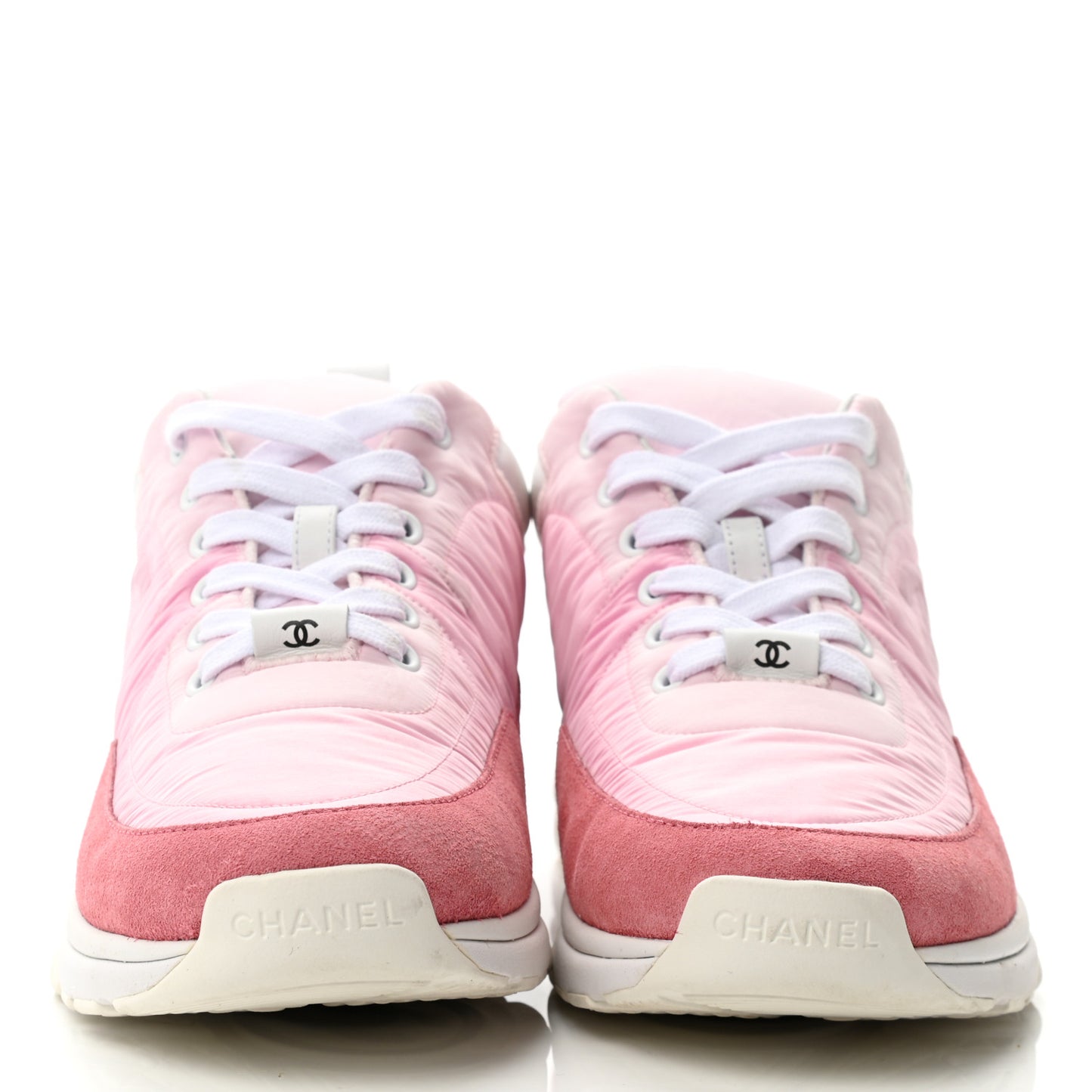 Nylon Calfskin Suede Womens CC Sneakers 38.5 Pink