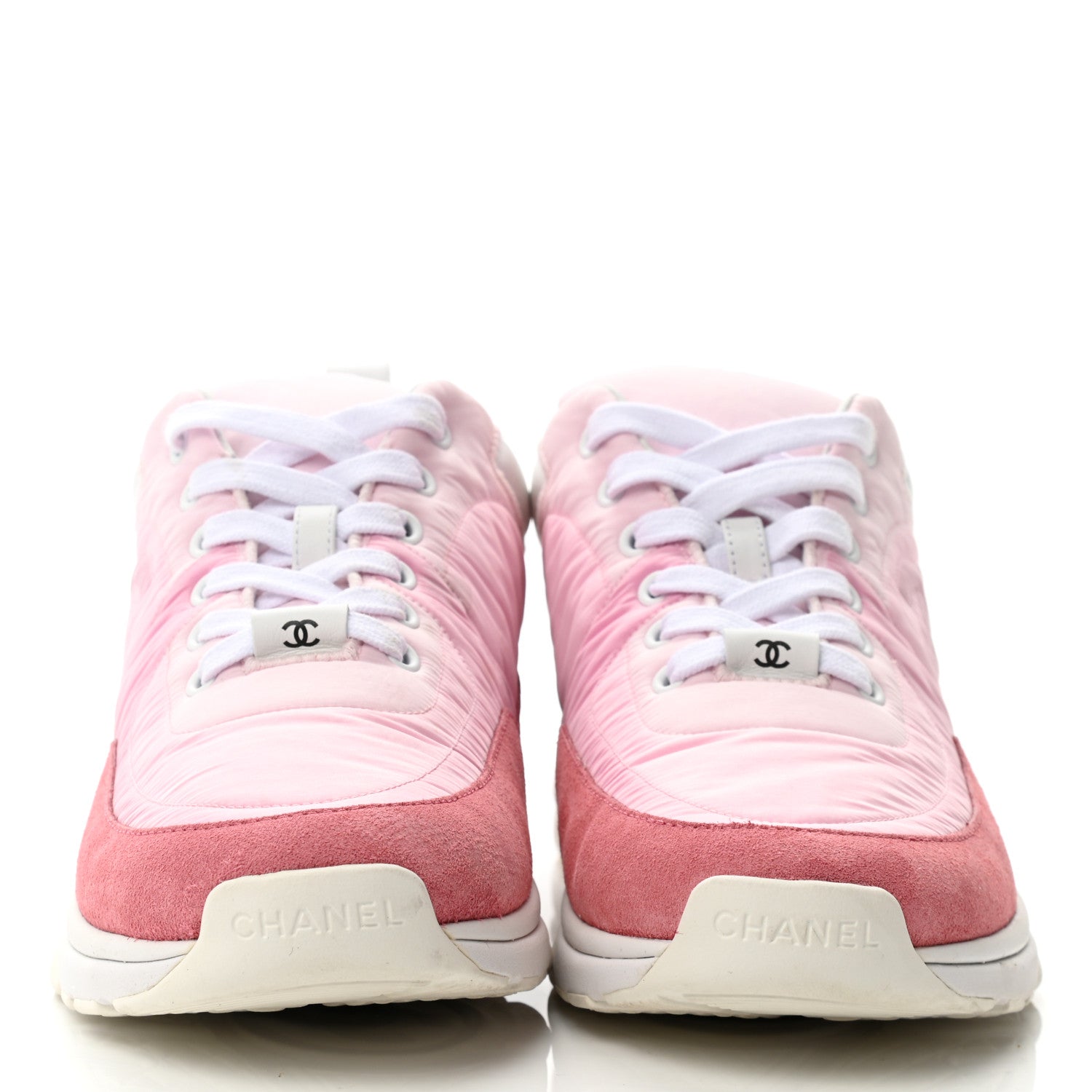 Chanel Nylon Calfskin Suede Womens CC Sneakers 38.5 Pink 2 of 11