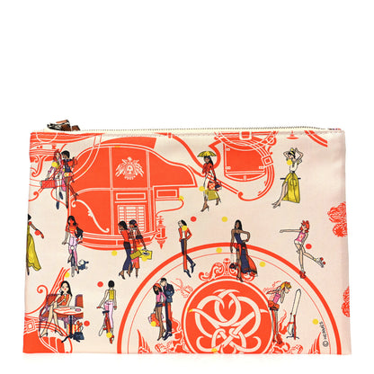 Hermes Technical Silk Ex-Libris Les Parisiennes Silky Pocket Cosmetic Case Geranium Nata Gold 1 of 8