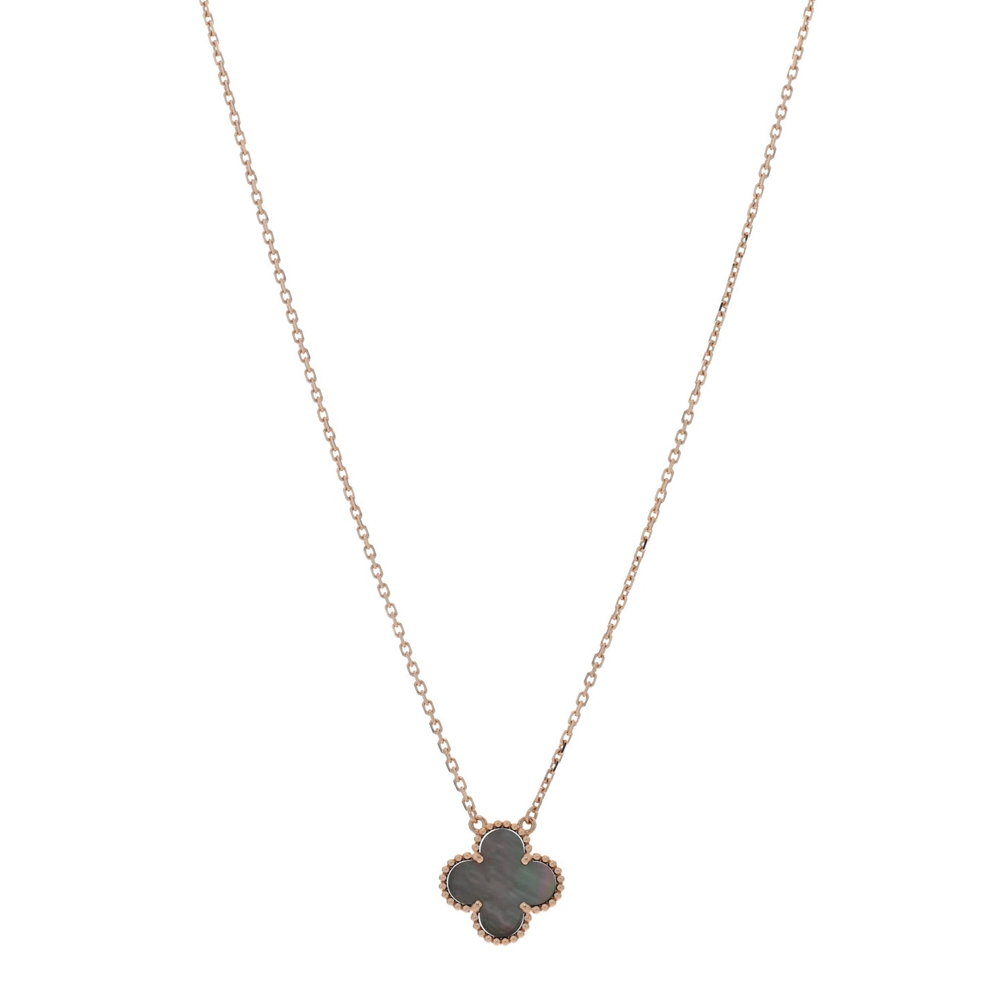 18K Rose Gold Gray Mother of Pearl Vintage Alhambra Pendant Necklace