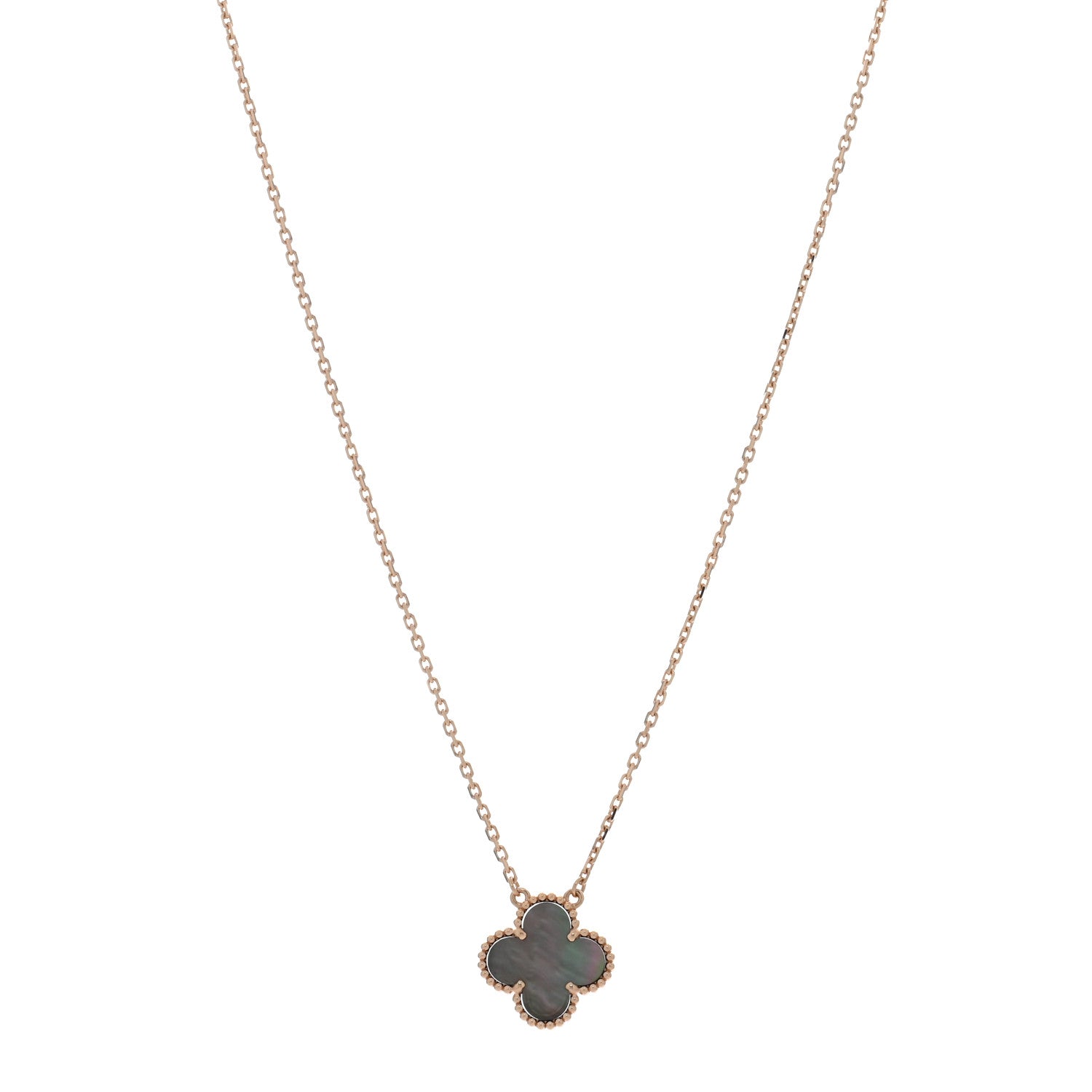 Van Cleef & Arpels 18K Rose Gold Gray Mother of Pearl Vintage Alhambra Pendant Necklace 1 of 4