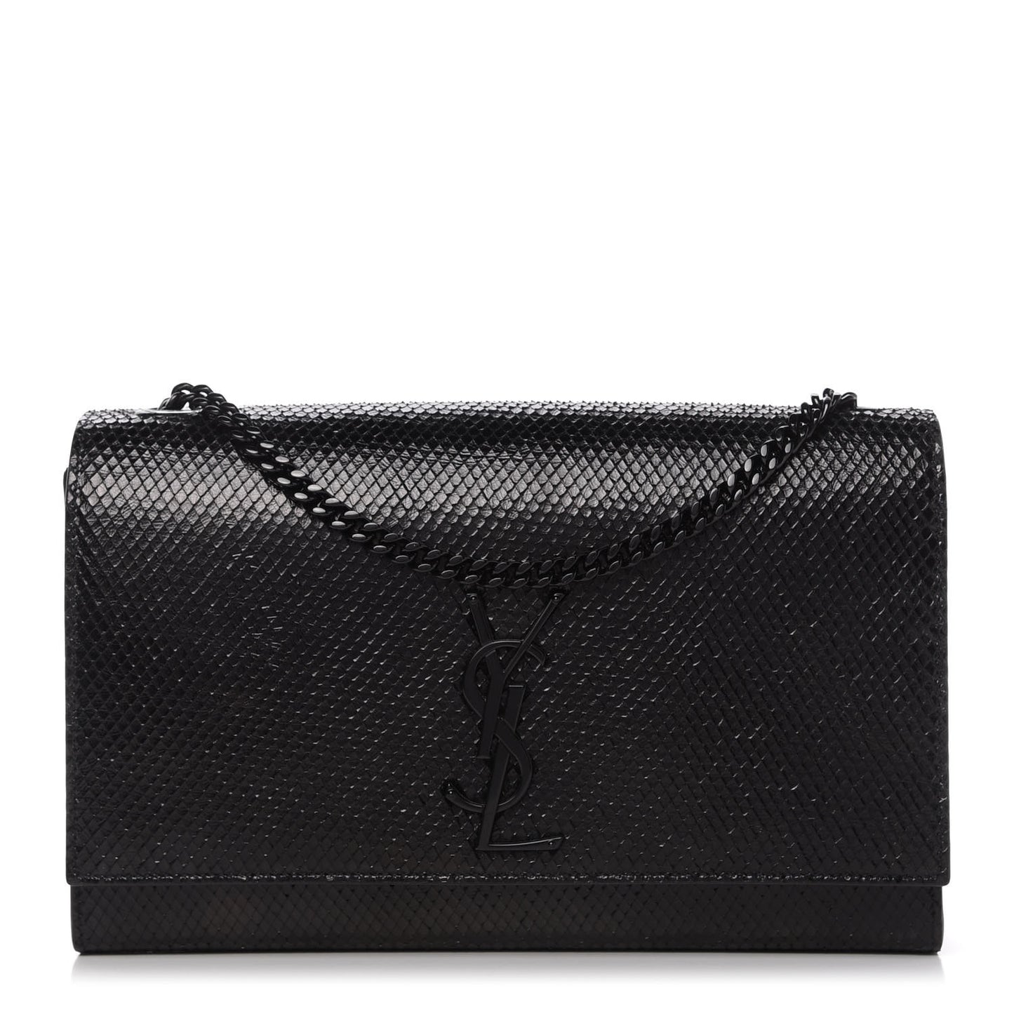 Calfskin Snakeskin Effect Medium Classic Monogram Kate Satchel Black