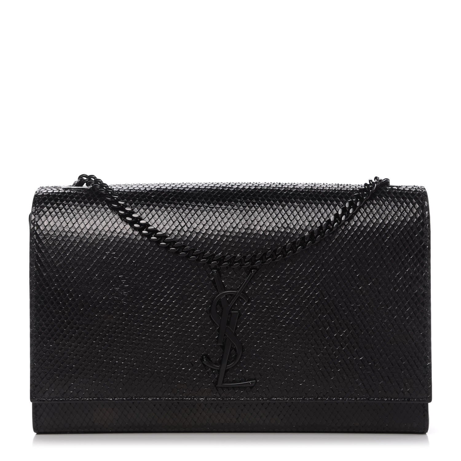 Saint Laurent Calfskin Snakeskin Effect Medium Classic Monogram Kate Satchel Black 1 of 10