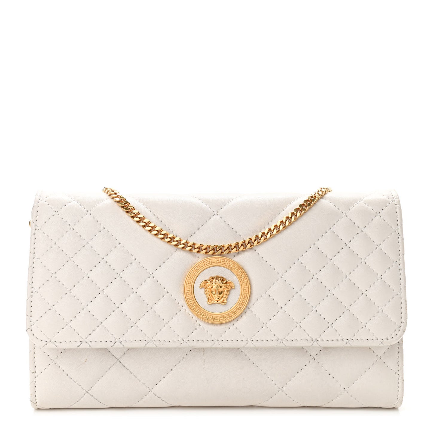 Calfskin Icon Quilted Wallet On Chain Crossbody White